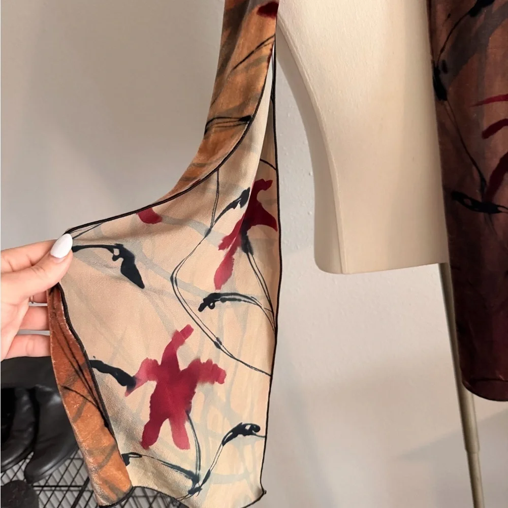 Lisa Kiss Elegant Brown and Black Women's Hand Painter Silk Blend Scarf 68”x10”